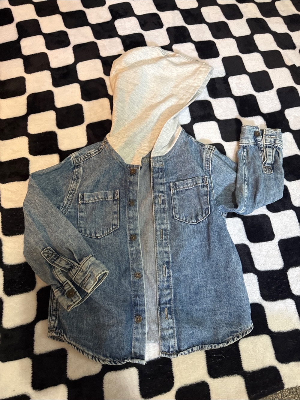 Kids' Hooded Denim Jacket in Light Blue - Casual Layering